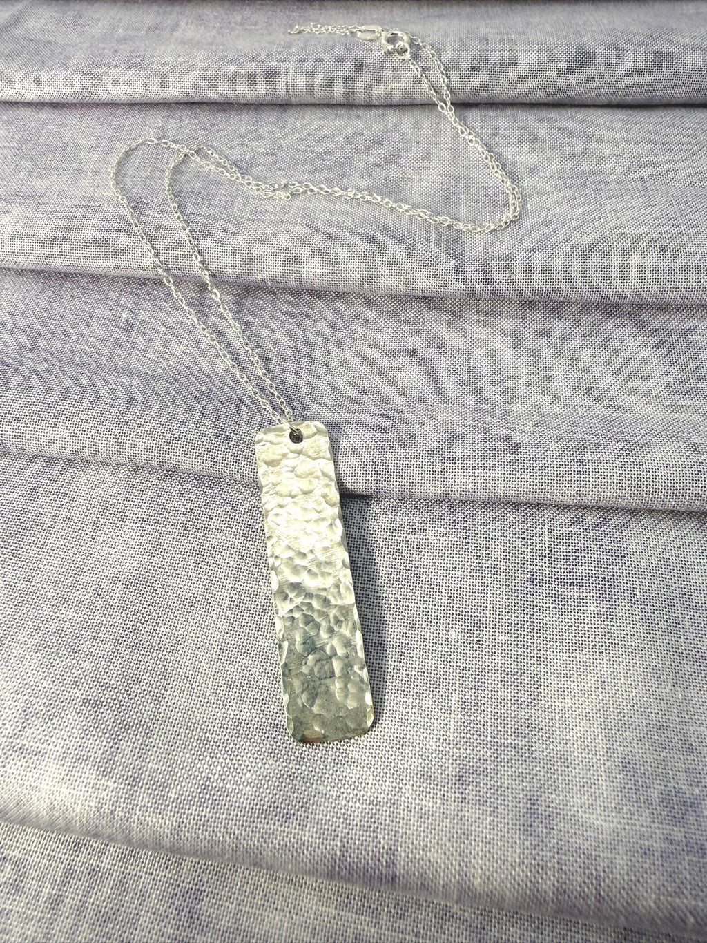Sterling Silver Textured Pendant Necklace | Handmade Hammered Silver Bar | Minimalist Silver Necklace | 18 Inch Sterling Chain