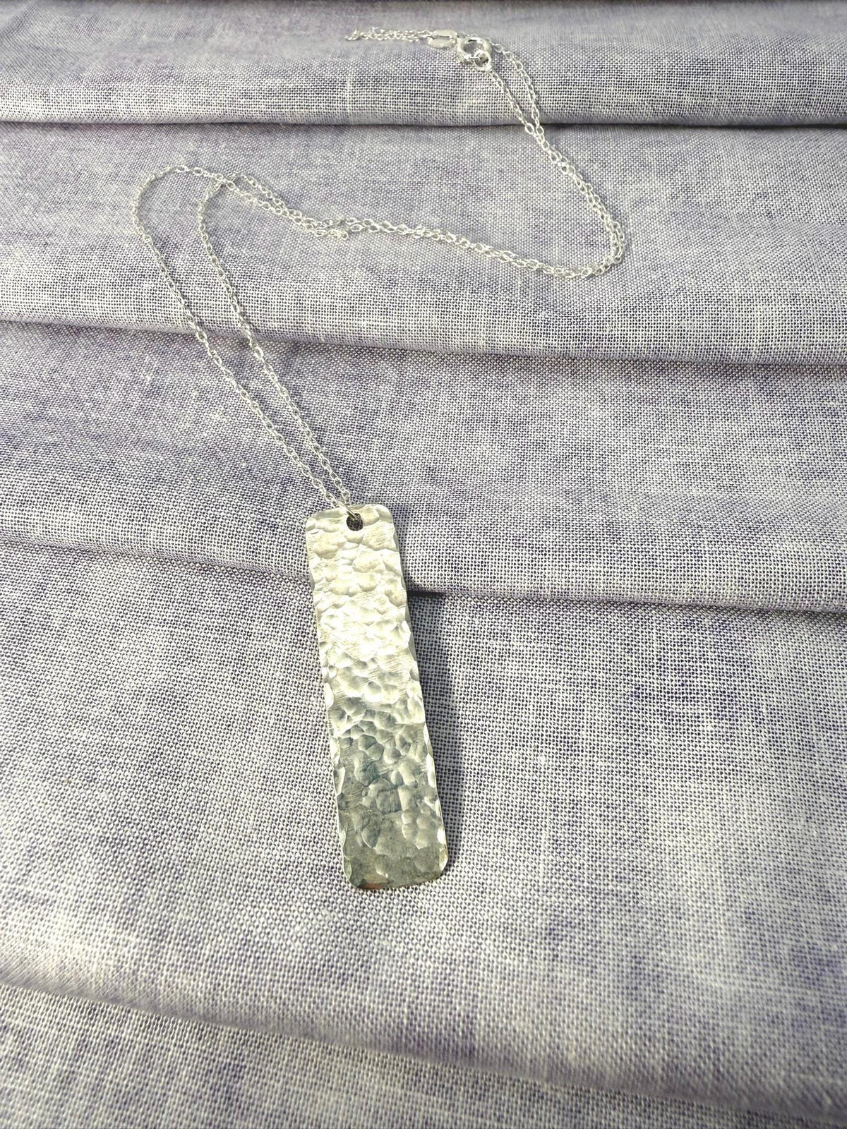 Sterling Silver Textured Pendant Necklace | Handmade Hammered Silver Bar | Minimalist Silver Necklace | 18 Inch Sterling Chain